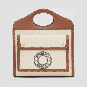 博百利/Burberry 迷你徽标图案帆布拼皮革口袋包 (棕褐色) - 女士  80280621