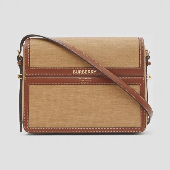 博百利/Burberry Grace - 大号平织拼皮革格雷丝包 (碧根果麻灰) - 女士  80281991