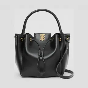 博百利/Burberry 专属标识图案皮革水桶包 (黑色) - 女士  80285411