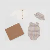 博百利/Burberry Vintage 格纹棉质三件套婴儿礼品套装 (浅石色) - 儿童  80287541