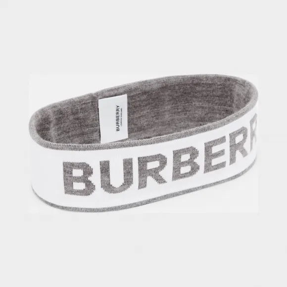 博百利/Burberry 徽标嵌花羊毛混纺发带 (白色 / 中灰色)  80288671