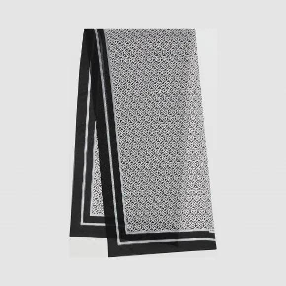 博百利/Burberry 专属标识印花丝质雪纺围巾 (黑白)  80288931