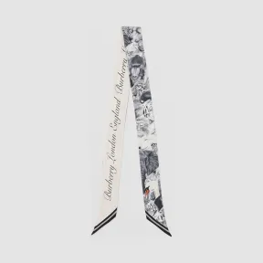 博百利/Burberry 动物拼徽标印花窄版丝巾 (香草色)  80289491