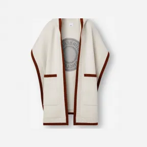 博百利/Burberry 徽标图案羊毛混纺提花连帽披肩 (帆布色) - 女士  80290001