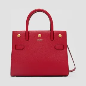 博百利/Burberry Title – 迷你皮革双提柄泰尔勒手袋 (深红色) - 女士  80292681