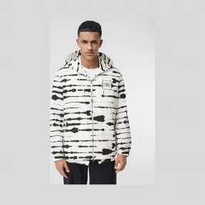 博百利/Burberry 徽标装饰水彩印花连帽外套 (黑白) - 男士  80293401