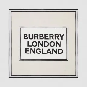 博百利/Burberry 徽标印花丝质方巾 (香草色)  80298171