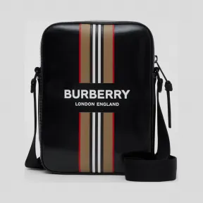 博百利/Burberry 男士 徽标拼标志性条纹印花斜背包  80300161