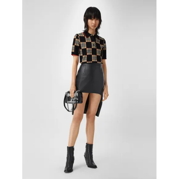 博百利/Burberry 女士 棋盘格纹美利奴羊毛混纺提花 Polo 衫  80300531