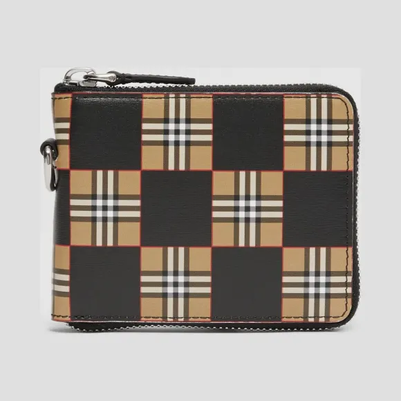博百利/Burberry 男士 棋盘格纹印花皮革全拉链钱夹  80307941