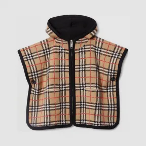 博百利/Burberry 儿童 格纹提花美利奴羊毛连帽斗篷  80319271