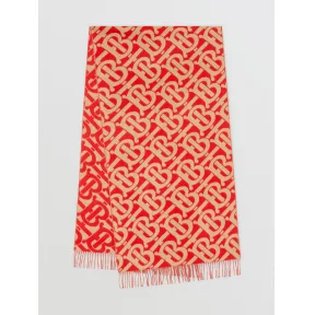 博百利/Burberry 专属标识提花羊绒围巾 (亮红色 / 驼色) 80343831