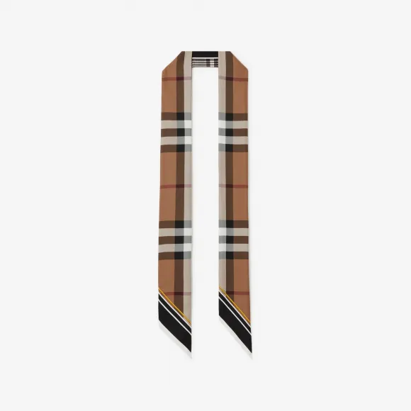 博百利/Burberry 女士 格纹印花窄版丝巾  80358971