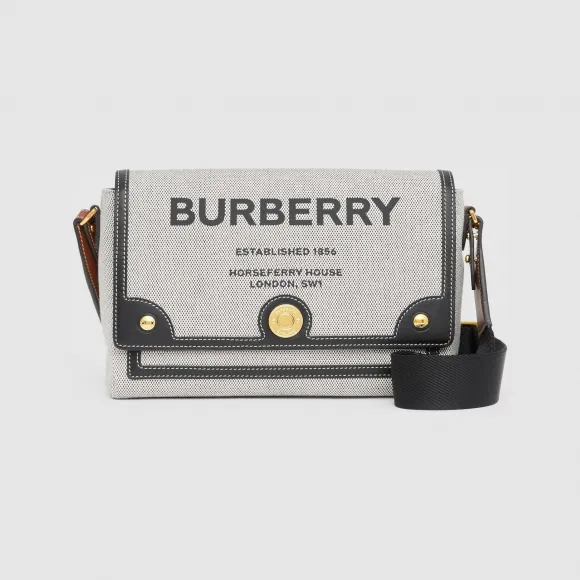 博百利/Burberry Horseferry 印花帆布 Note 斜背包 (黑色 / 棕褐色) - 女士 80398631