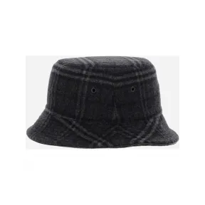 博百利/Burberry 灰色 炭灰色格纹羊毛羊绒渔夫帽 80440771