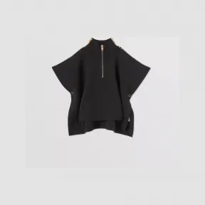 博百利/Burberry Vintage 格纹装饰羊毛混纺斗篷 (黑色) 80451161