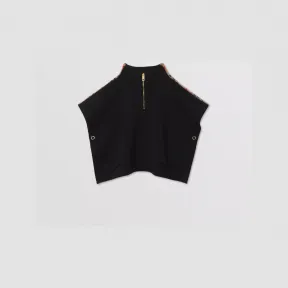 博百利/Burberry Vintage 格纹装饰羊毛混纺斗篷 (黑色) - 儿童 80451171