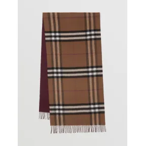 博百利/Burberry 双面两用格纹羊绒围巾 (桦木棕 / 樱桃色) 80453331