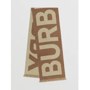 博百利/Burberry 徽标羊毛提花围巾 (桦木棕) 80457891