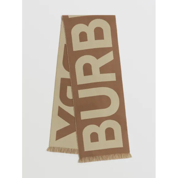 博百利/Burberry 徽标羊毛提花围巾 (桦木棕) 80457891
