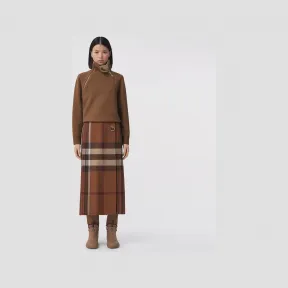 博百利/Burberry D 形环设计格纹羊毛苏格兰裙 (深桦木棕) - 女士 80488211