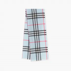 博百利/Burberry 格纹丝毛混纺轻盈围巾 (淡蓝色 / 黑色) 80493441