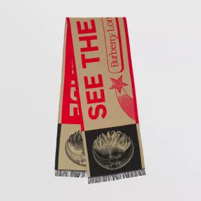 博百利/Burberry Future 标语提花丝毛混纺围巾 (典藏米色) 80496701