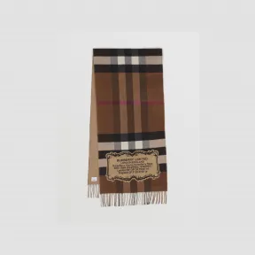 博百利/Burberry 坐标装饰格纹羊绒围巾 (桦木棕) 80497321