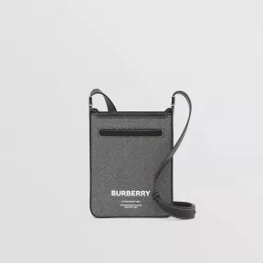 博百利/Burberry Olympia – 迷你 Horseferry 印花帆布埃伦匹亚斜背托特包 (黑色 / 灰色) 80508421