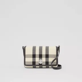 博百利/Burberry 格纹提花棉质 Penny 包 (黑色 / 白色) - 女士 80524241