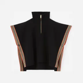 博百利/Burberry 标志性条纹装饰羊毛混纺斗篷 (黑色) 80534631