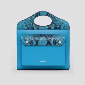 博百利/Burberry 迷你皮革拼蟒纹口袋包 (亮天空蓝) - 女士 80538921