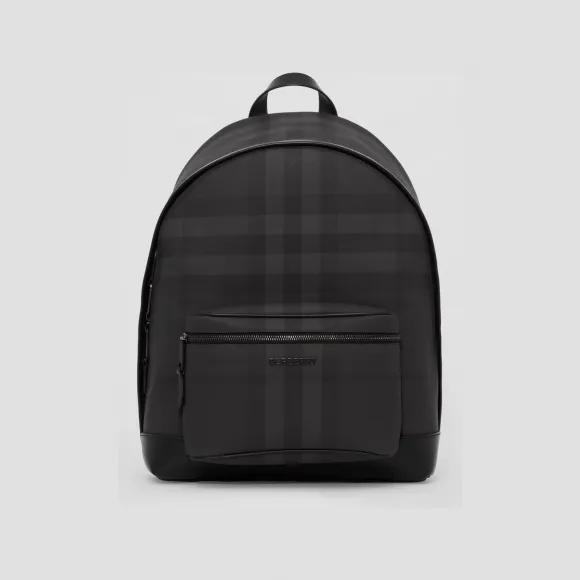 博百利/Burberry 炭灰色格纹拼皮革双肩包 (炭灰色) 80546631