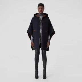 博百利/Burberry 羊毛混纺宽松连帽斗篷 (深炭蓝色) 80577751