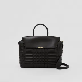 博百利/Burberry Catherine - 绗缝皮革中号手提包 (黑色) 80611361
