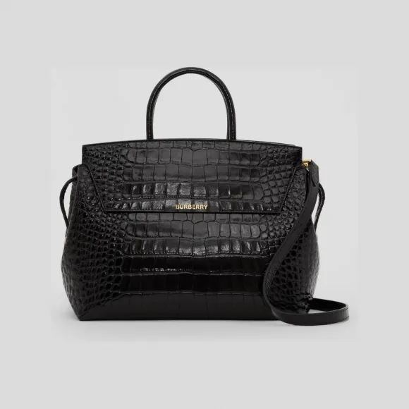 博百利/Burberry Catherine - 压花皮革中号手提包 (黑色) 80619431