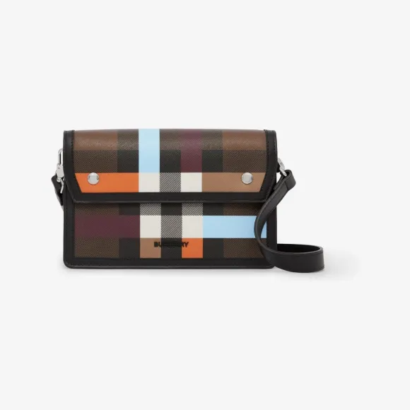 博百利/Burberry 格纹拼皮革斜背包 (深桦木棕) 80628781