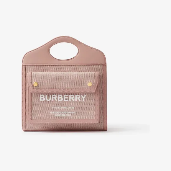 博百利/Burberry 迷你棉质帆布拼皮革口袋包 (亮红色 / 暗粉色) 80633111