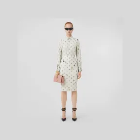 博百利/Burberry 人造水晶花卉印花弹力平织铅笔裙 (羊皮纸灰) - 女士 80635291