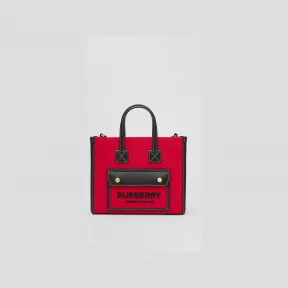 博百利/Burberry Freya 双色帆布拼皮革迷你芙蕾雅托特包 (红色 / 黑色) 80637261