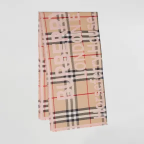 博百利/Burberry 蒙太奇印花丝绒混纺轻盈围巾 (雾灰胭脂红) 80638411