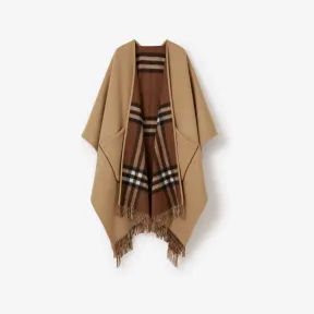 博百利/Burberry 格纹裁片羊毛羊绒混纺斗篷 (典藏米色) 80640691