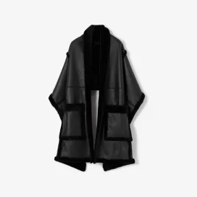 博百利/Burberry 毛羊皮斗篷 (黑色) 80651091