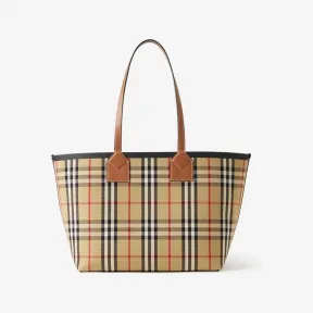 博百利/Burberry London - 格纹棉质小号托特包 (石楠棕 / 黑色) 80661631