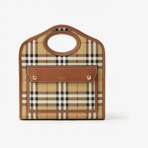 博百利/Burberry 格纹拼皮革迷你口袋包 (石楠棕) 80661661