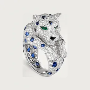 卡地亚/Cartier H4078300 - Panthère de Cartier卡地亚猎豹戒指 蓝宝石 铺镶钻石 铂金 - 铂金 蓝宝石 祖母绿 钻石
