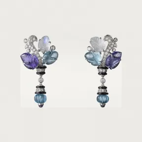 卡地亚/Cartier H8000261 镌刻宝石项链 18K白金 白金 海蓝宝石 坦桑石 月光石 缟玛瑙 钻石 