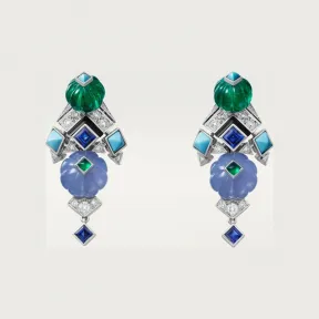 卡地亚/Cartier H8000894 - Sixième Sens par Cartier 耳环 玉髓 铺镶钻石 18K白金 - 白金 祖母绿 蓝玉髓 蓝宝石 缟玛瑙 绿松石 钻石