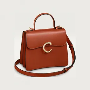 卡地亚/Cartier L1002405 Panthère de Cartier猎豹系列手袋 带顶部提手 Chataigne 小牛皮 黑色小牛皮 镀金饰面 黑色珐琅 