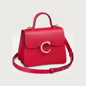 卡地亚/Cartier L1002406 Panthère de Cartier猎豹系列手袋 带顶部提手 深红色 罂粟红色小牛皮 镀金饰面 